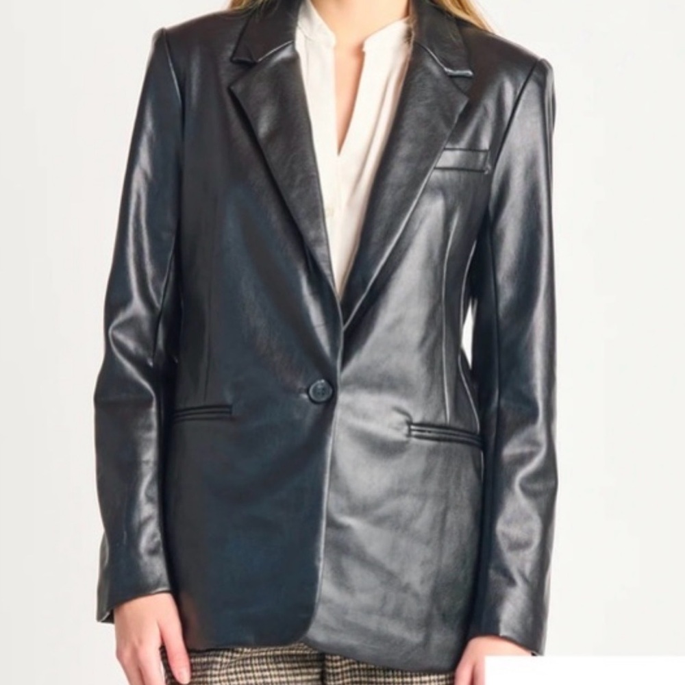 Anne Klein Black Faux Leather Blazer